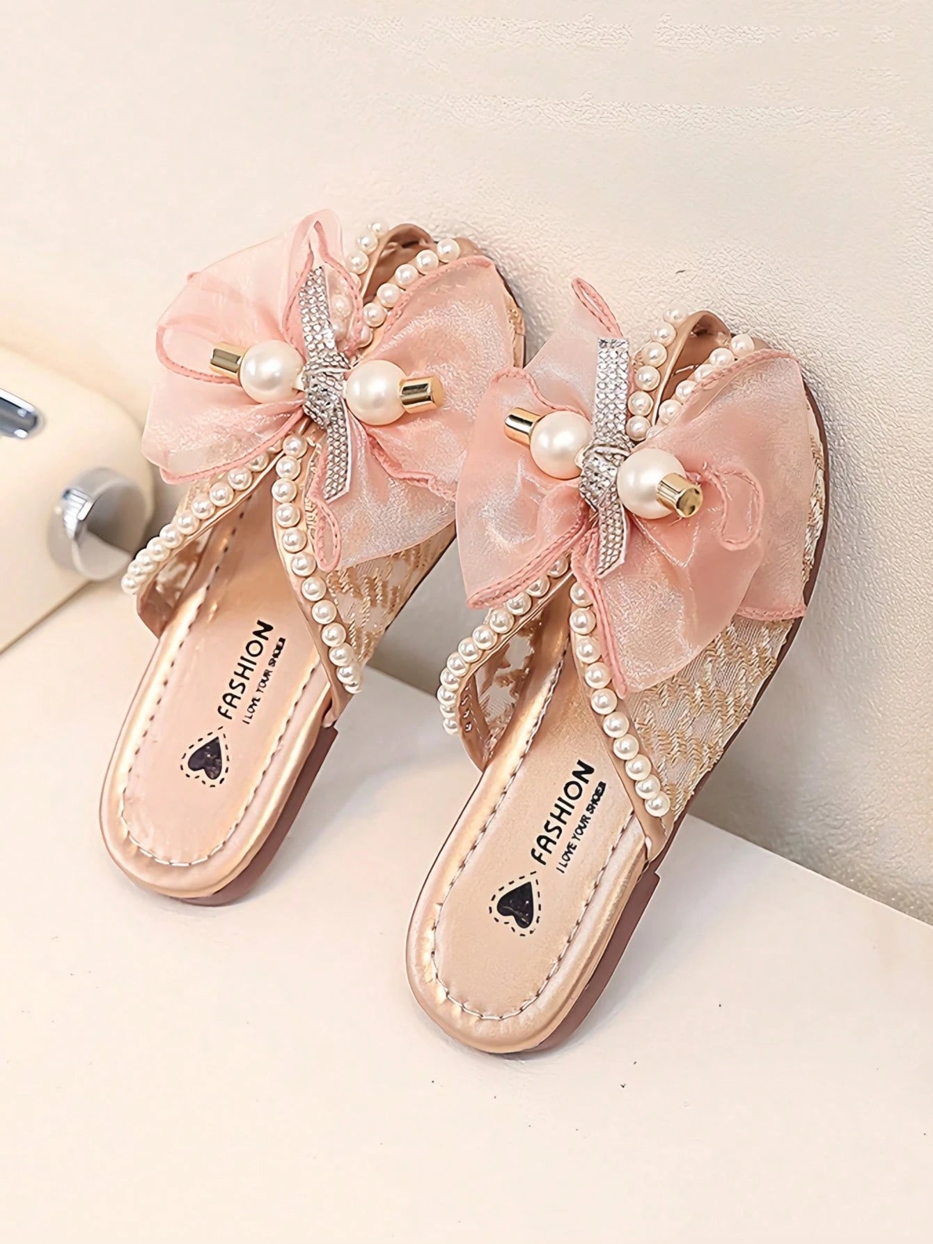 Girls Lace Breathable Open-Toe Sandals, Slip-On Children Half Slipper