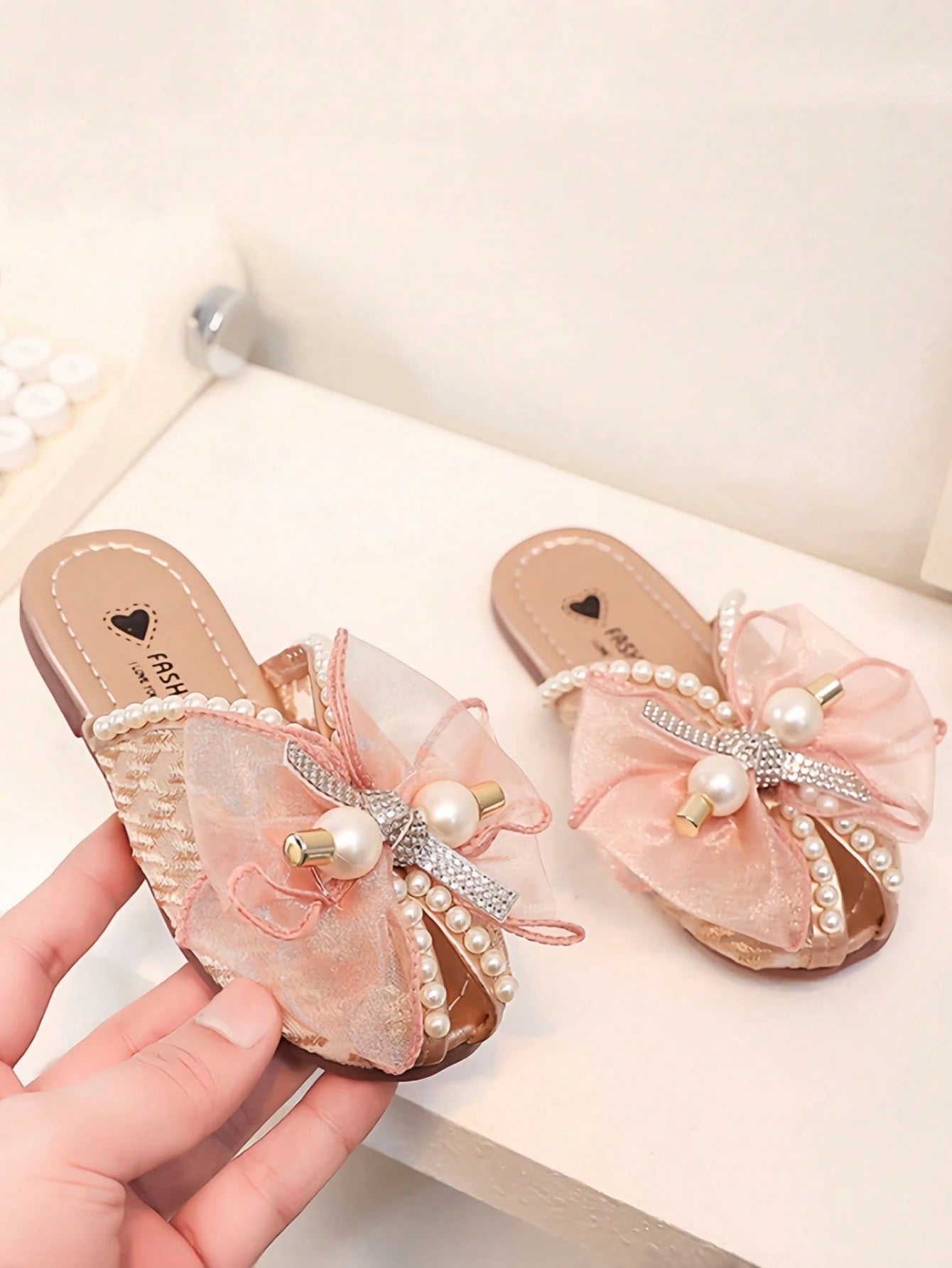 Girls Lace Breathable Open-Toe Sandals, Slip-On Children Half Slipper