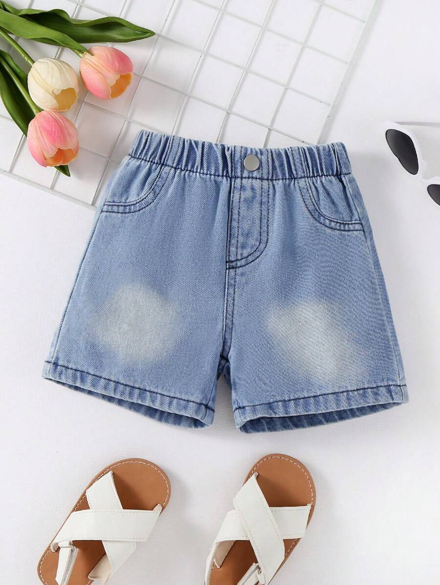 Young Boys Casual, Cute & Minimalist Style Blue Denim Shorts Medium Wash 18-24M