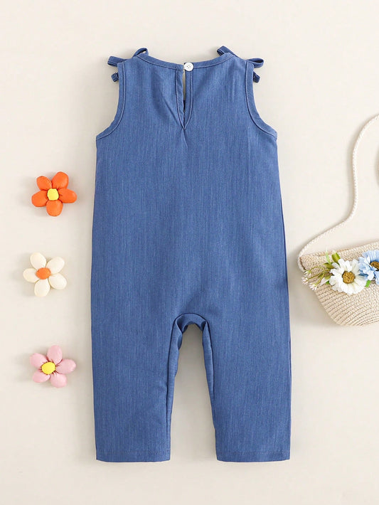 Baby Girls Toddler Floral Embroidery Sleeveless Jumpsuit