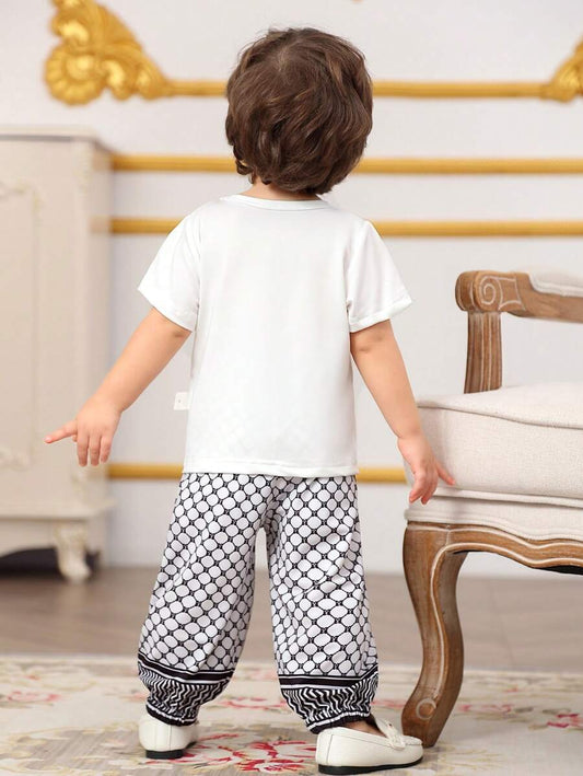 Baby Boy Crew Neck Short Sleeve Printed Casual Top And Pants Set