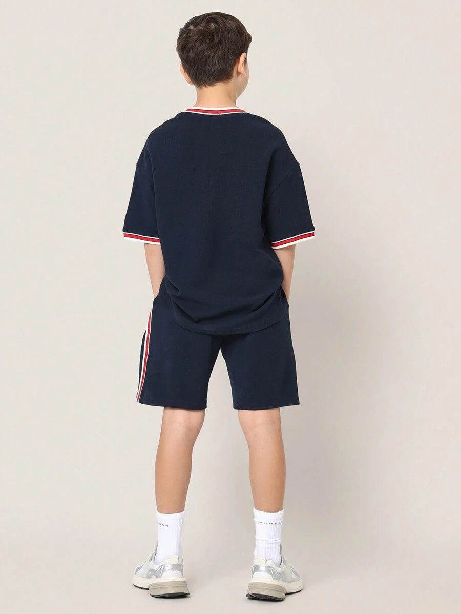 Tween Boys Comfy Oversized Fit Short Sleeve Tee And Short With Tape