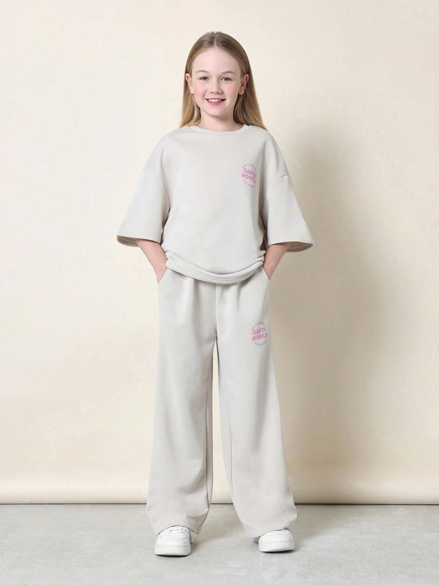 Tween Girls Comfy Oversized Fit Short Sleeve Tee And Straight Fit Pant
