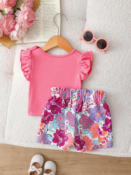 Bow Decor Cap Sleeve Top And Elastic Waist Shorts Set