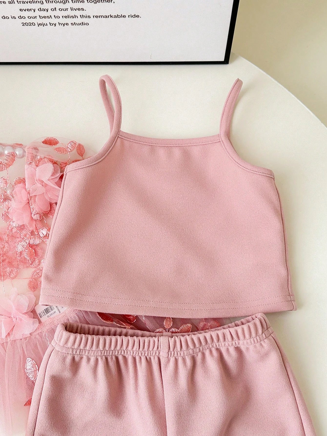 2pcs Cute Floral Print Mesh Tank Top And Pants