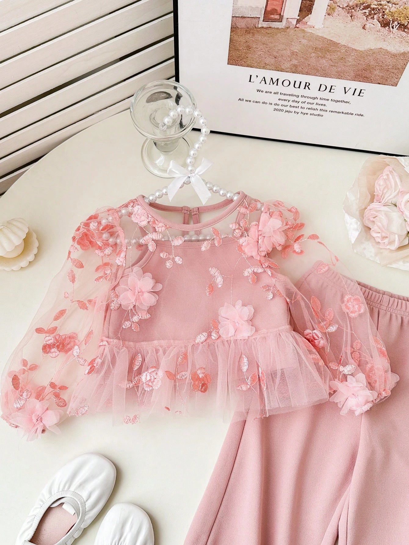 2pcs Cute Floral Print Mesh Tank Top And Pants