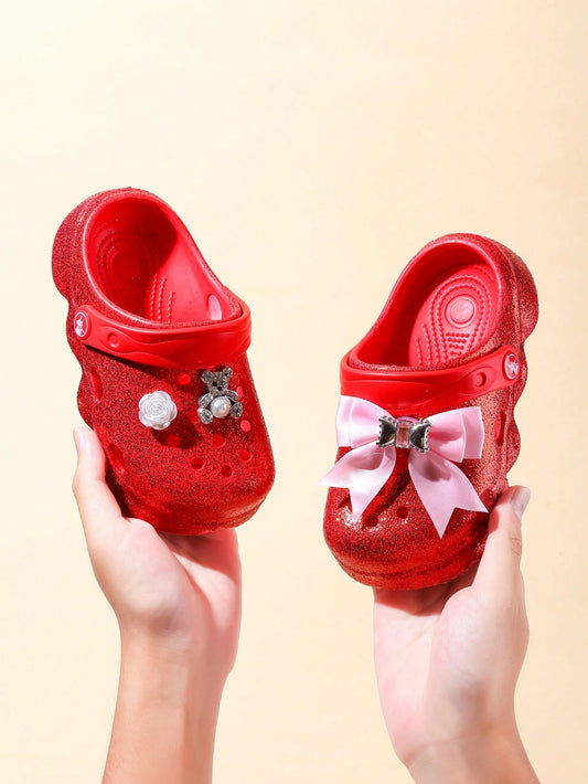 Fashionable Flower Decor Soft Sole Toddler/Kids Hole Shoes Red