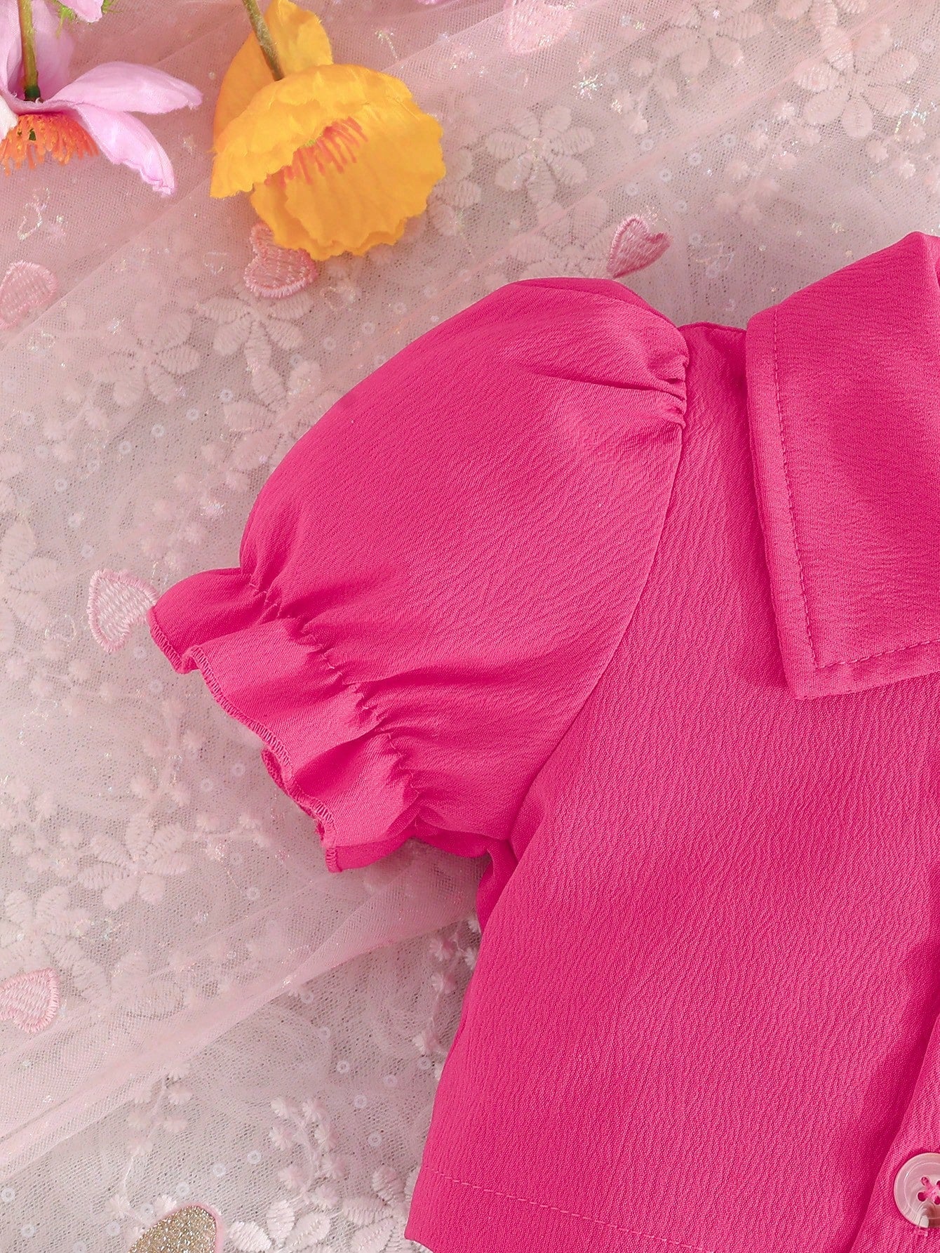 2pcs Baby Girls Elegant Button Decor Short Sleeve Cardigan Jacket Paired With Cute Rabbit Print Mesh Dress