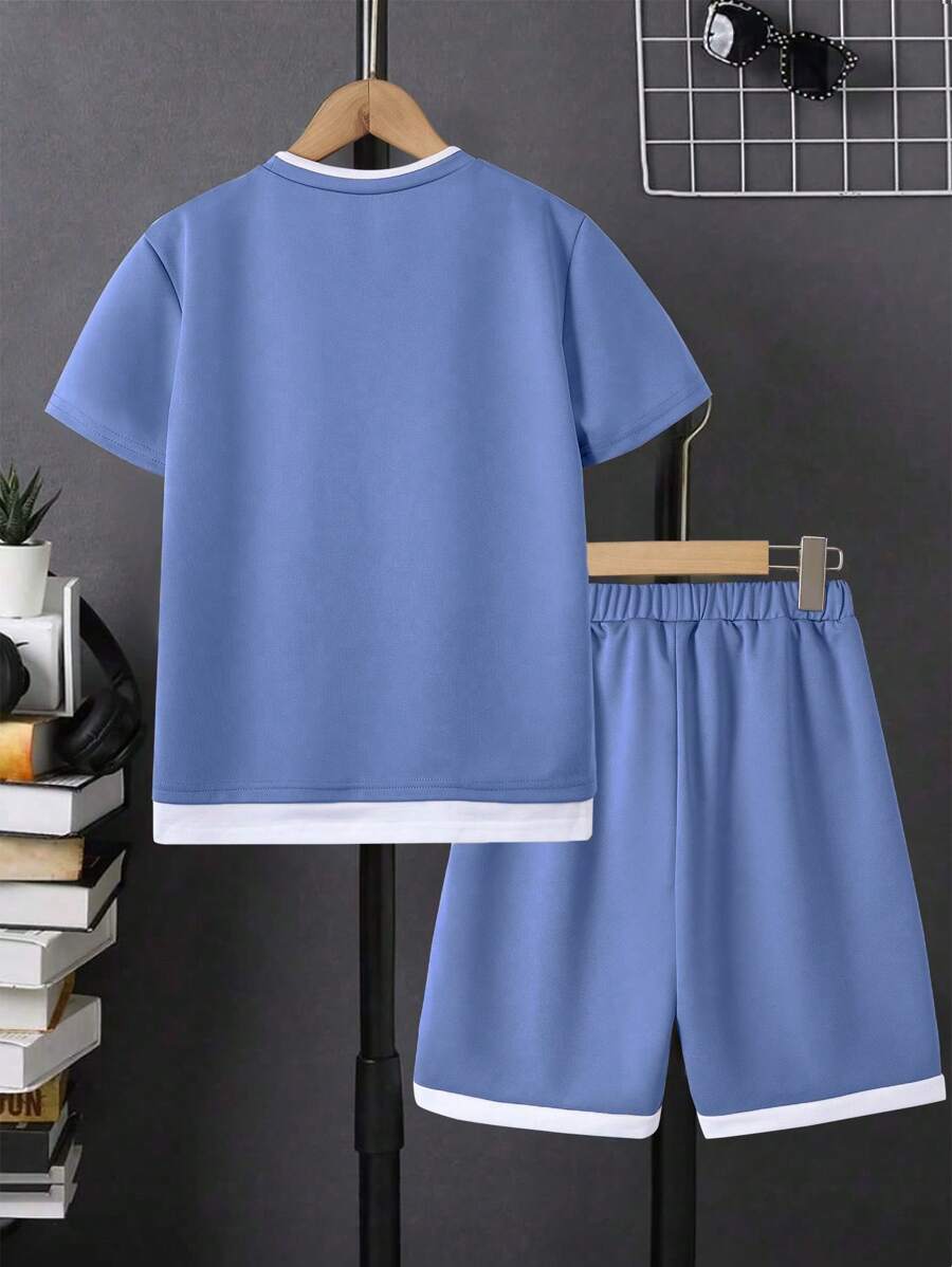 Tween Boy Letter Patched Detail 2 In 1 Tee & Shorts
