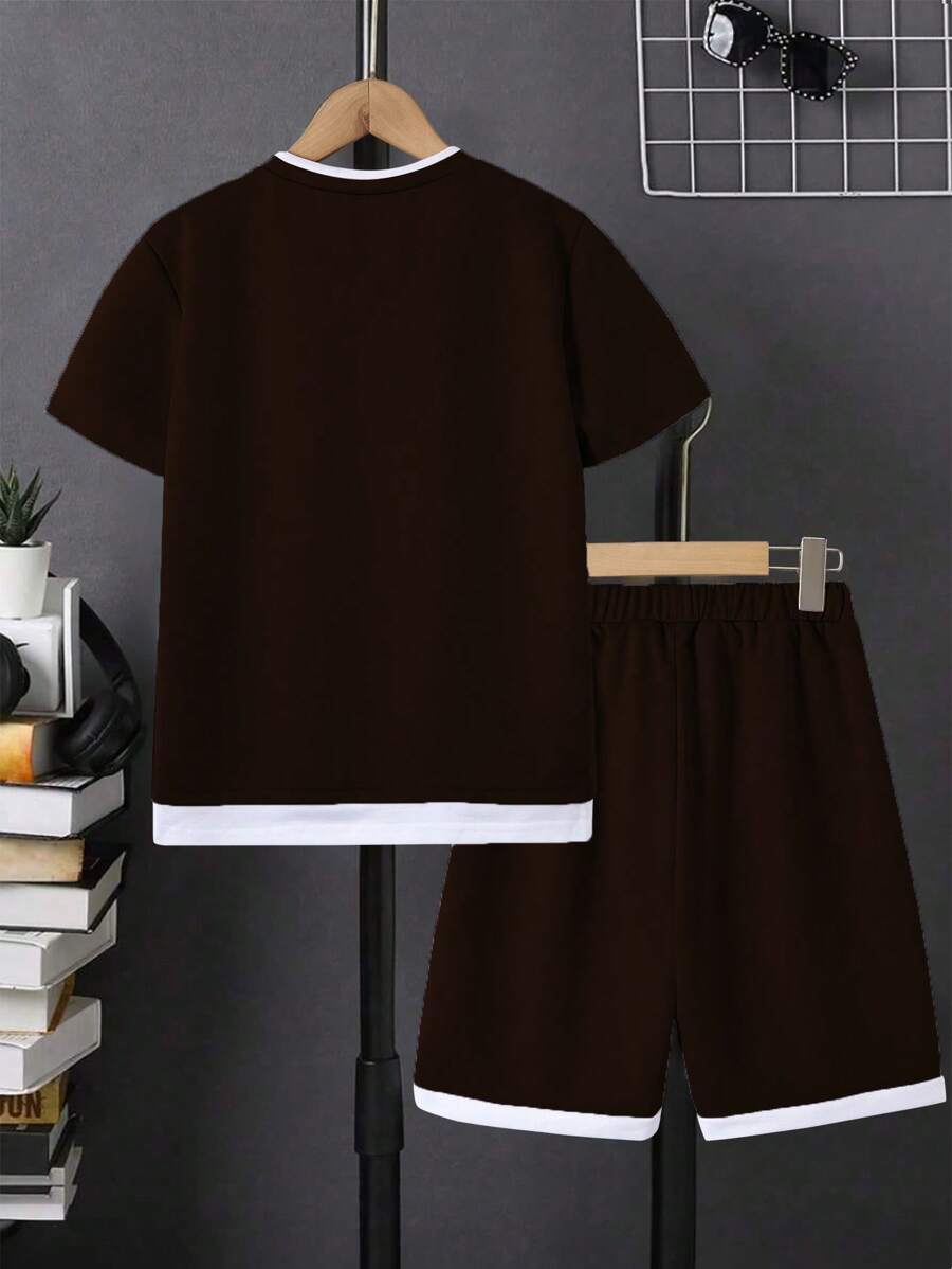 Tween Boy Letter Patched Detail 2 In 1 Tee & Shorts