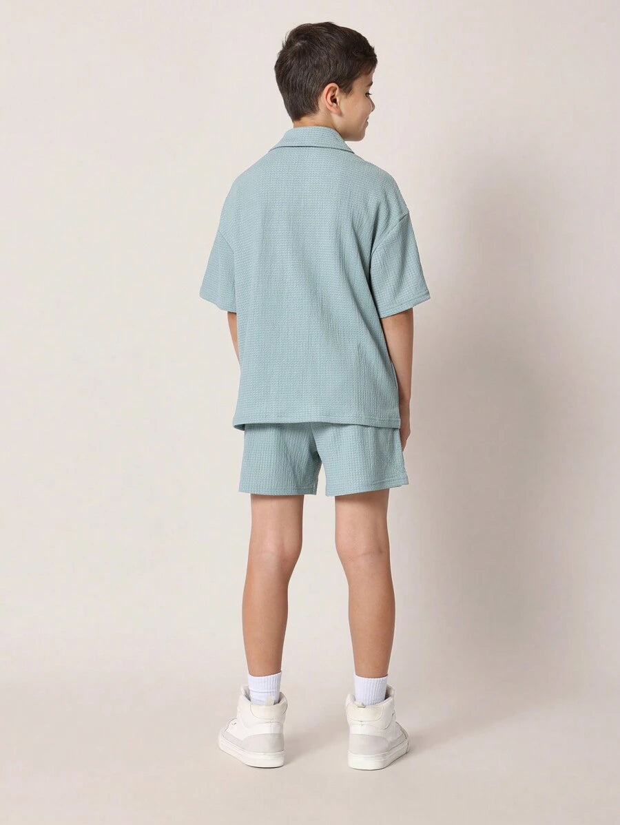 Tween Boys Comfy Regular Fit Textured Short Sleeve Polo Shirt And Short