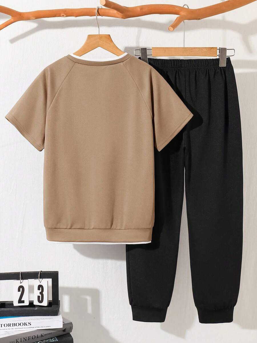Tween Boy Mock Collar Casual T-Shirt And Sweatpants Set