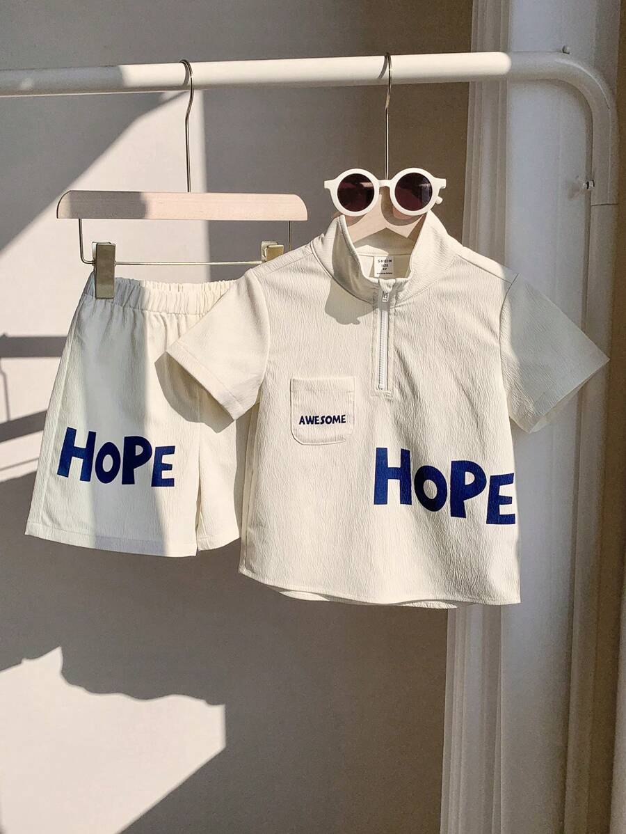 Young Boys Casual Letter Print Short Sleeve T-Shirt And Shorts White