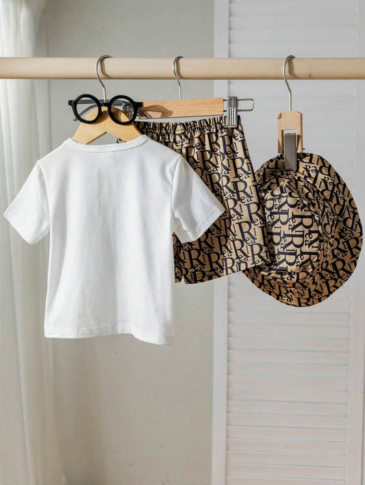 Baby Boy All-Over Print Knit T-Shirt, Shorts And Hat Set