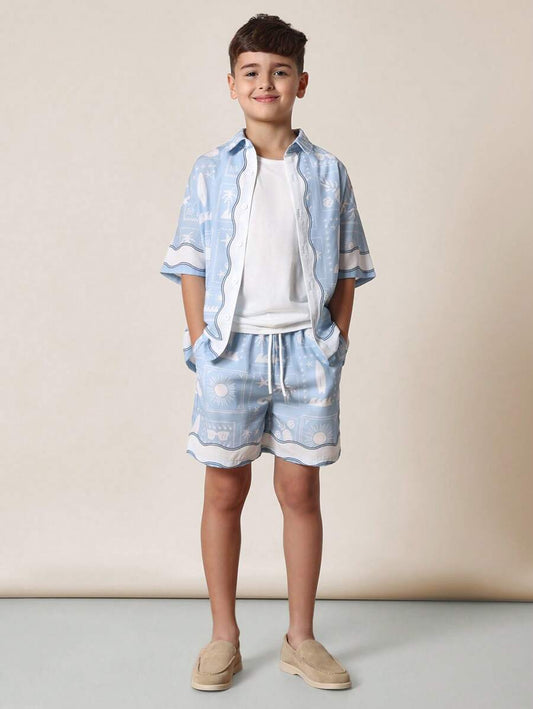 Tween Boys Comfy Regular Fit Short Sleeve Printed Shirt And Short Multicolor