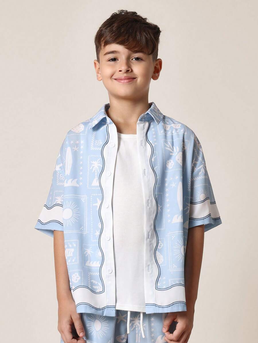 Tween Boys Comfy Regular Fit Short Sleeve Printed Shirt And Short