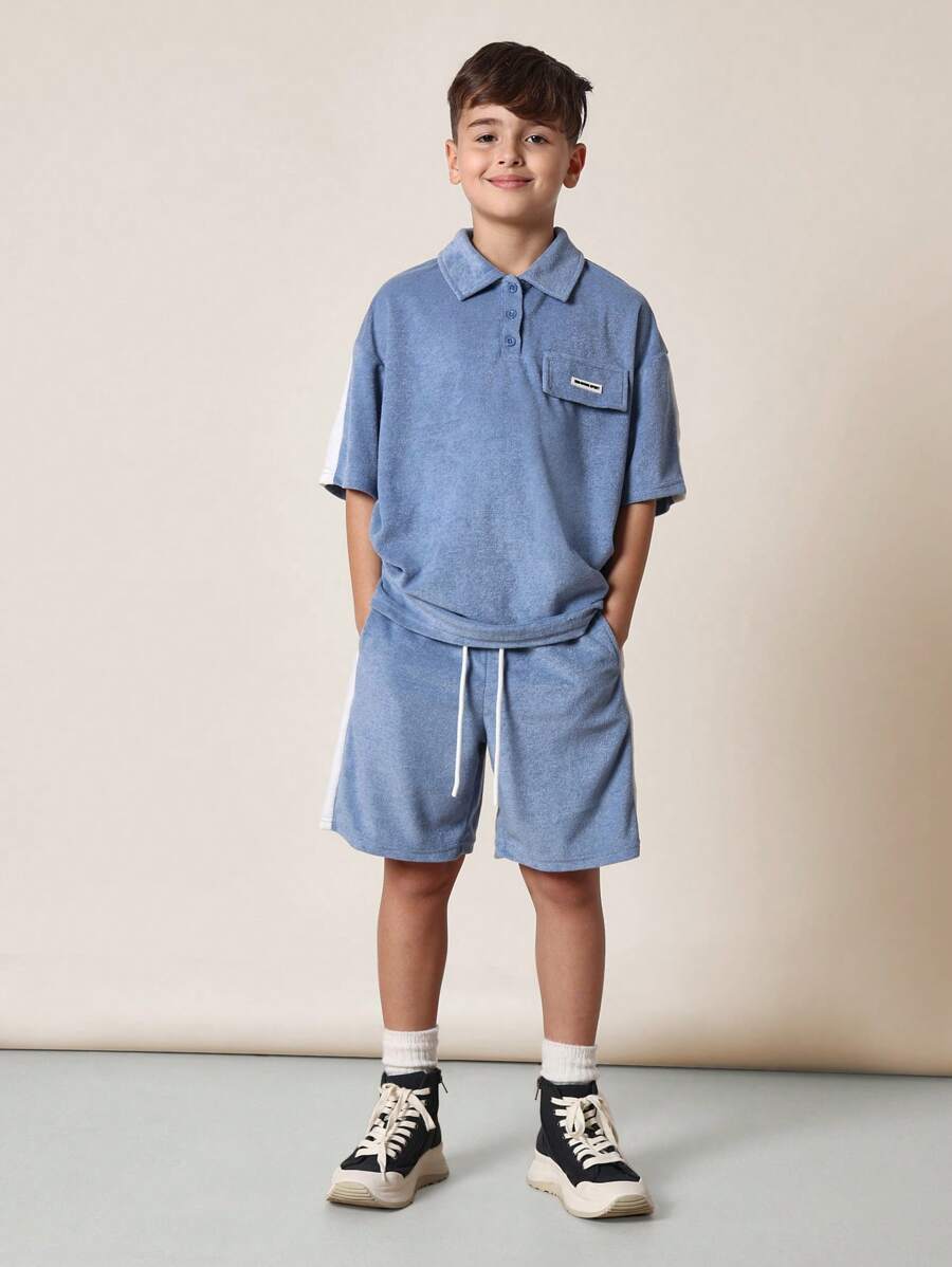 Tween Boys Comfy Boxy Fit Terry Short Sleeve Polo Shirt And Short