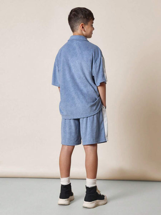 Tween Boys Comfy Boxy Fit Terry Short Sleeve Polo Shirt And Short