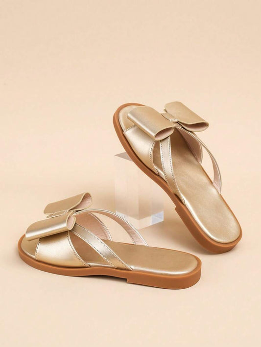 Girls' Gold Color Bowknot Summer Sandals
