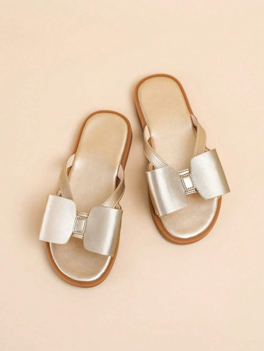 Girls' Gold Color Bowknot Summer Sandals