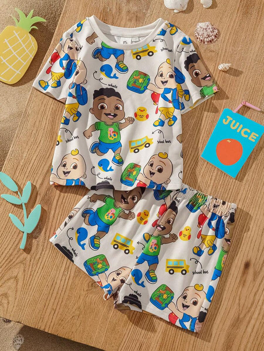 2pcs Baby Boy Cartoon Cars & Whale Print T-Shirt & Shorts Multicolor 9-12M