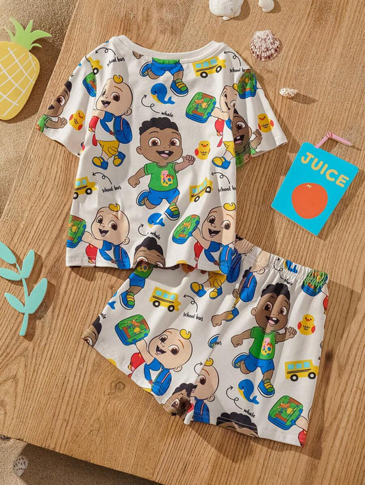 2pcs Baby Boy Cartoon Cars & Whale Print T-Shirt & Shorts