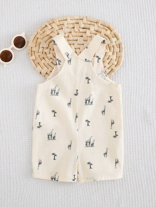 Cozy Pixies Baby Boy Cartoon Giraffe Print Casual Versatile Bib Overalls & Shorts Set