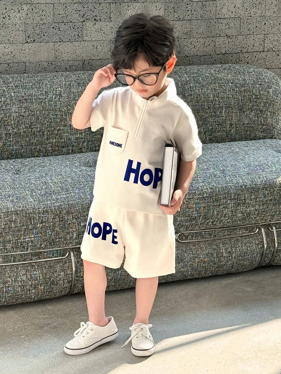 Young Boys Casual Letter Print Short Sleeve T-Shirt And Shorts