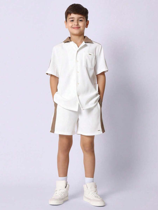 Premium Textured Two-Piece Boys Summer Set White