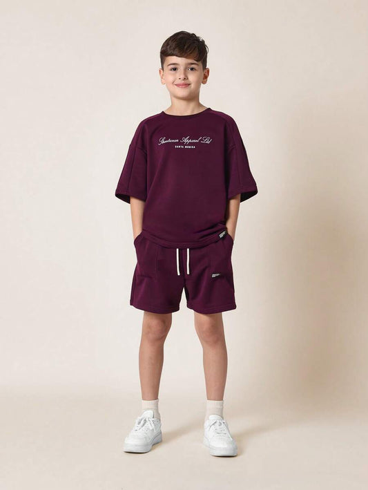 Tween Boys Comfy Oversized Fit Short Sleeve Tee And Short Purple