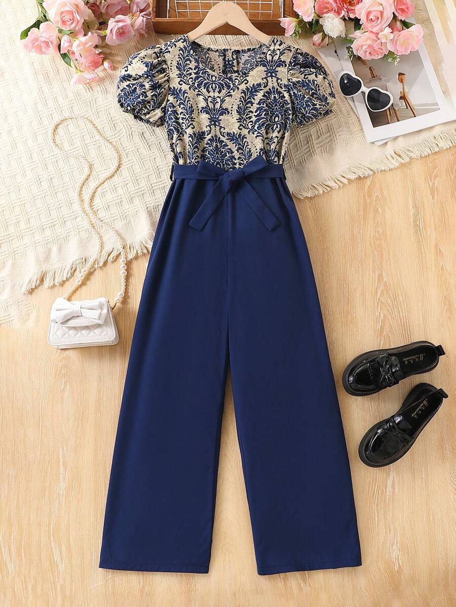 Tween Girls Pattern Vacation Jumpsuit
