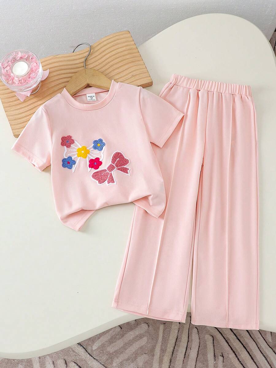 Butterfly & Floral Embroidered Crop Top Design Blouse And Straight Leg Pants