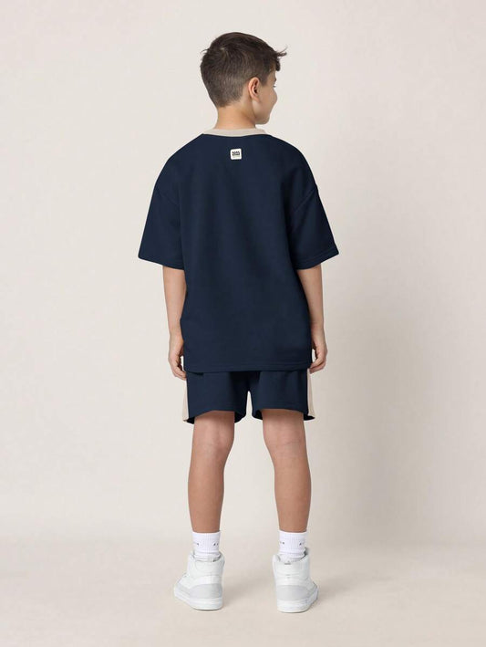 Tween Boys Comfy Regular Fit Colour Blocked Textured Panel Short Sleeve Tee And Short