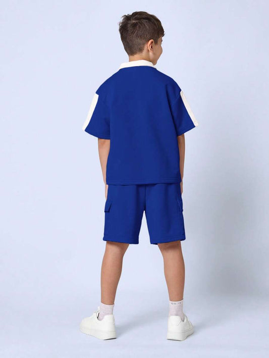Tween Boys Comfy Boxy Fit V-Neck Polo And Cargo Short With Drawstrings