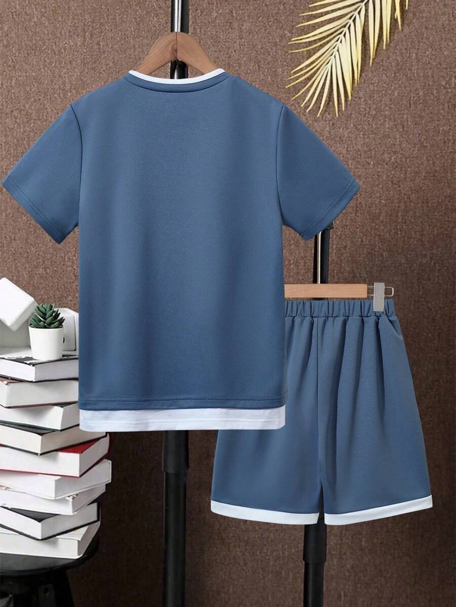 Tween Boy Letter Patched Detail 2 In 1 Tee & Shorts