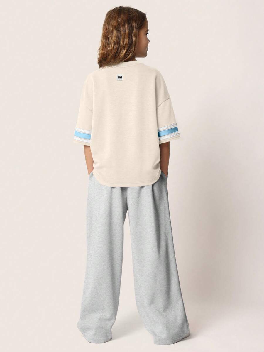 Tween Girls Comfy Elbow Sleeve Chicago Graphic Print Tee And Pink Sweatpants With Pleats