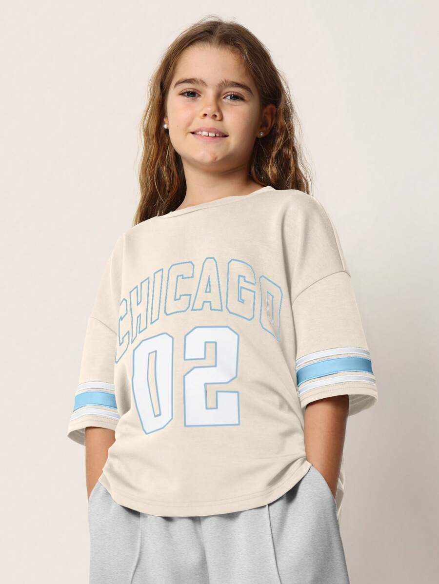 Tween Girls Comfy Elbow Sleeve Chicago Graphic Print Tee And Pink Sweatpants With Pleats
