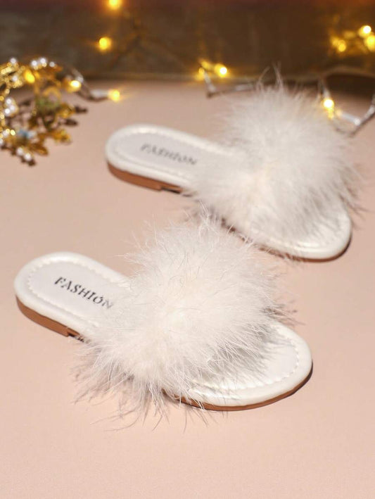 1 Pair Of Children's Fashionable, Casual, Cute, Non-Slip, Durable, Outdoor Fur Sandals