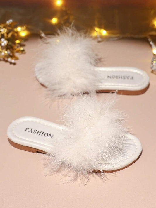 1 Pair Of Children's Fashionable, Casual, Cute, Non-Slip, Durable, Outdoor Fur Sandals