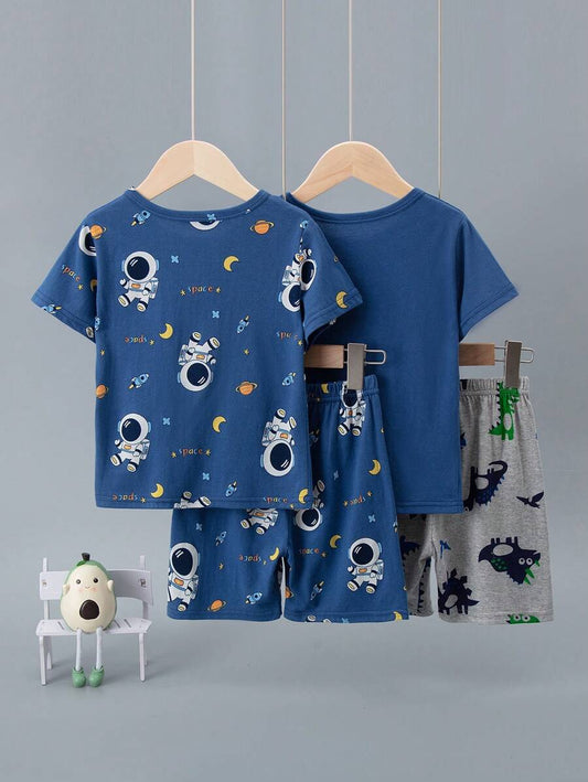 4pcs/Set Kids Short Sleeve & Shorts Pajama Set