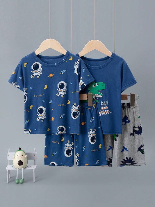 4pcs/Set Kids Short Sleeve & Shorts Pajama Set Multicolor