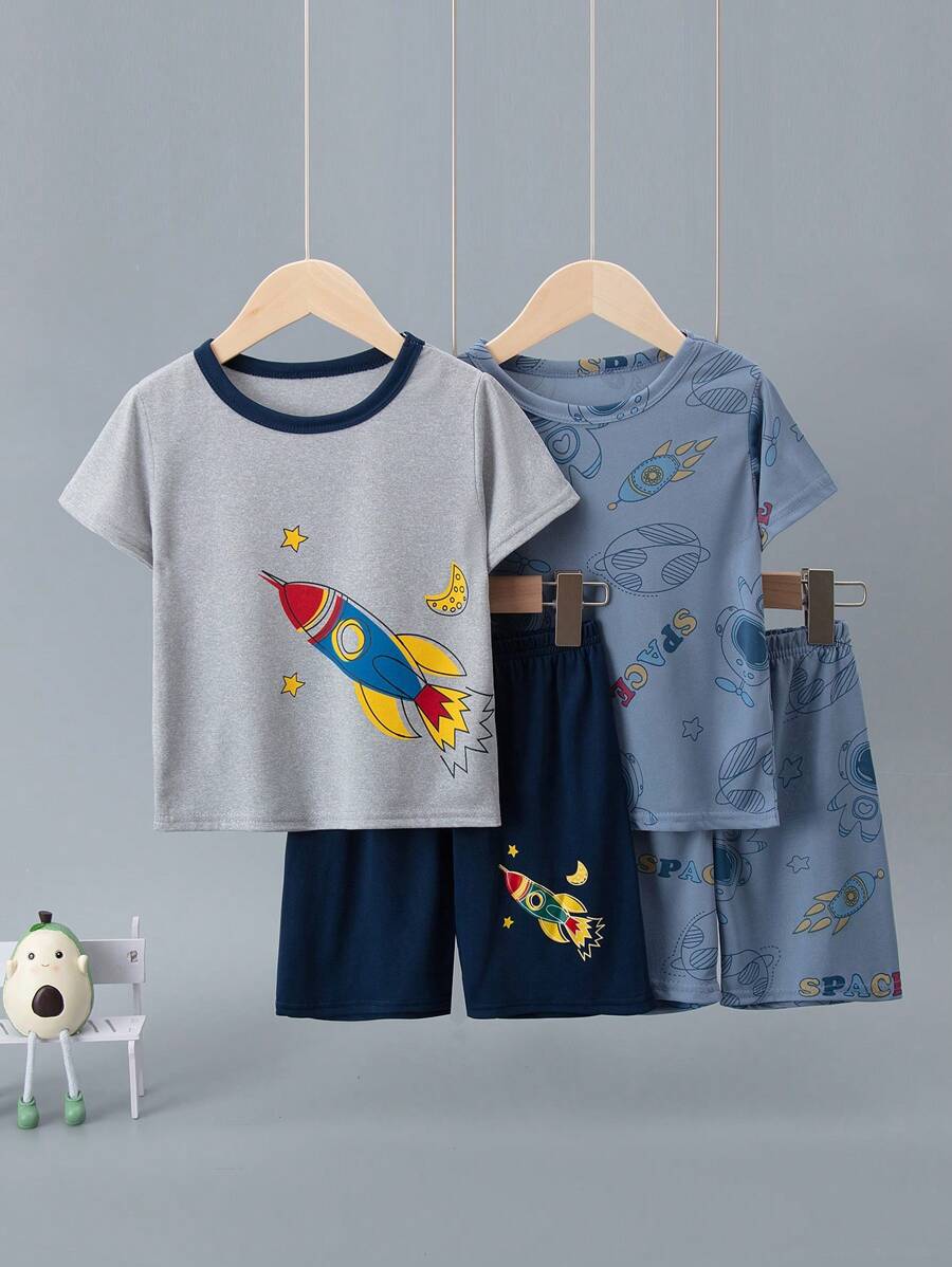 4pcs/Set Kids Short Sleeve Shorts Pajamas Set Multicolor