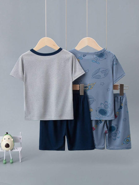 4pcs/Set Kids Short Sleeve Shorts Pajamas Set