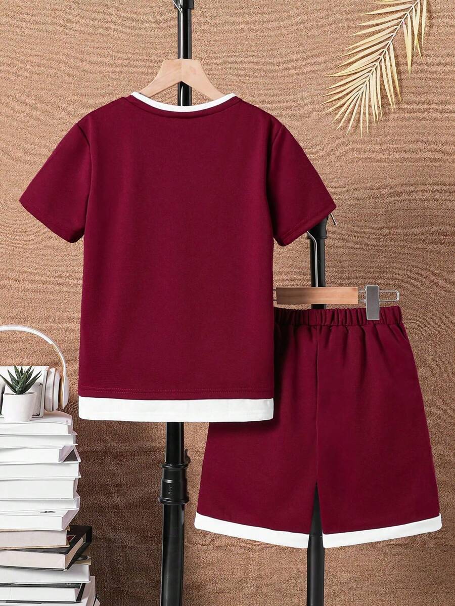 Tween Boy Letter Patched Detail 2 In 1 Tee & Shorts