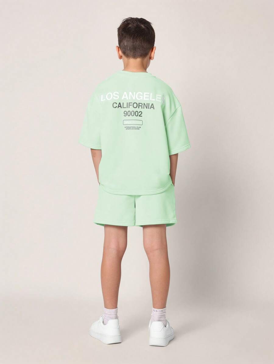 Tween Boys Comfy Regular Fit Short Sleeve Tee And Short With La & California Graphic Print Mint Green