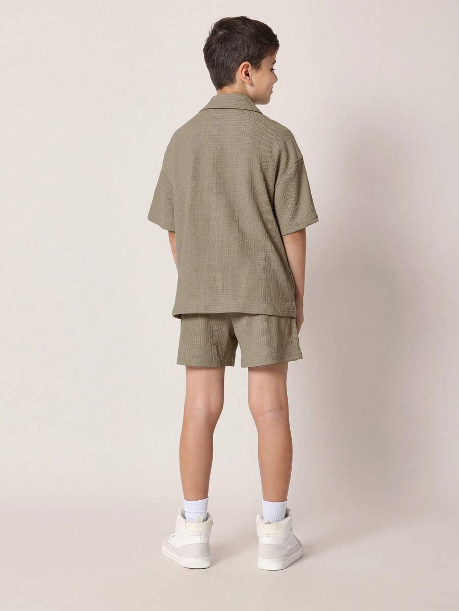 Tween Boys Comfy Regular Fit Textured Short Sleeve Polo Shirt And Short