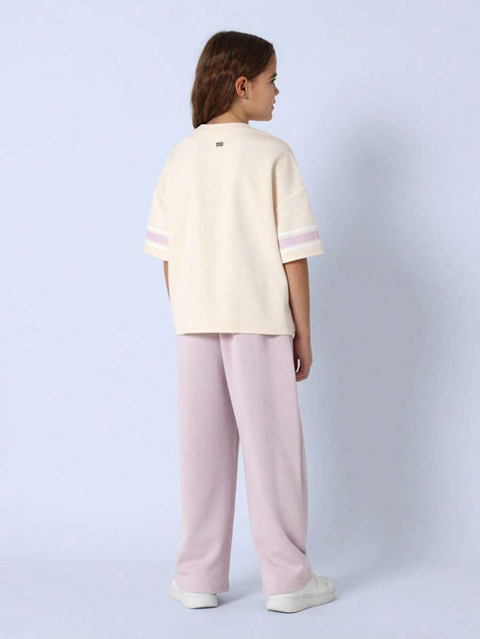 Tween Girls Comfy Elbow Sleeve Chicago Graphic Print Tee And Pink Sweatpants With Pleats