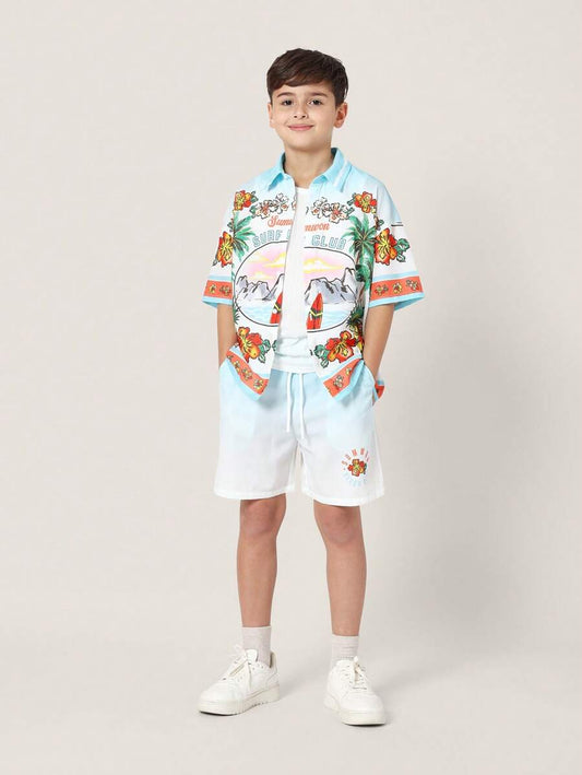 Tween Boys Comfy Regular Fit Printed Resort Short Sleeve Shirt And Short