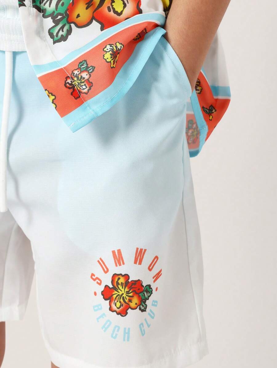 Tween Boys Comfy Regular Fit Printed Resort Short Sleeve Shirt And Short