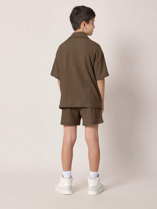 Tween Boys Comfy Regular Fit Textured Short Sleeve Polo Shirt And Short